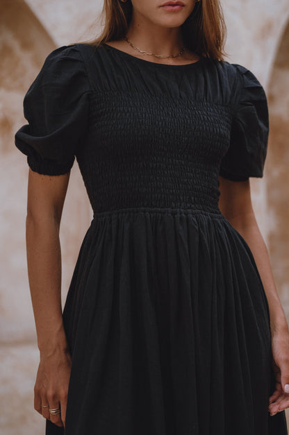 Sophie Smocked Linen Midi Dress-1