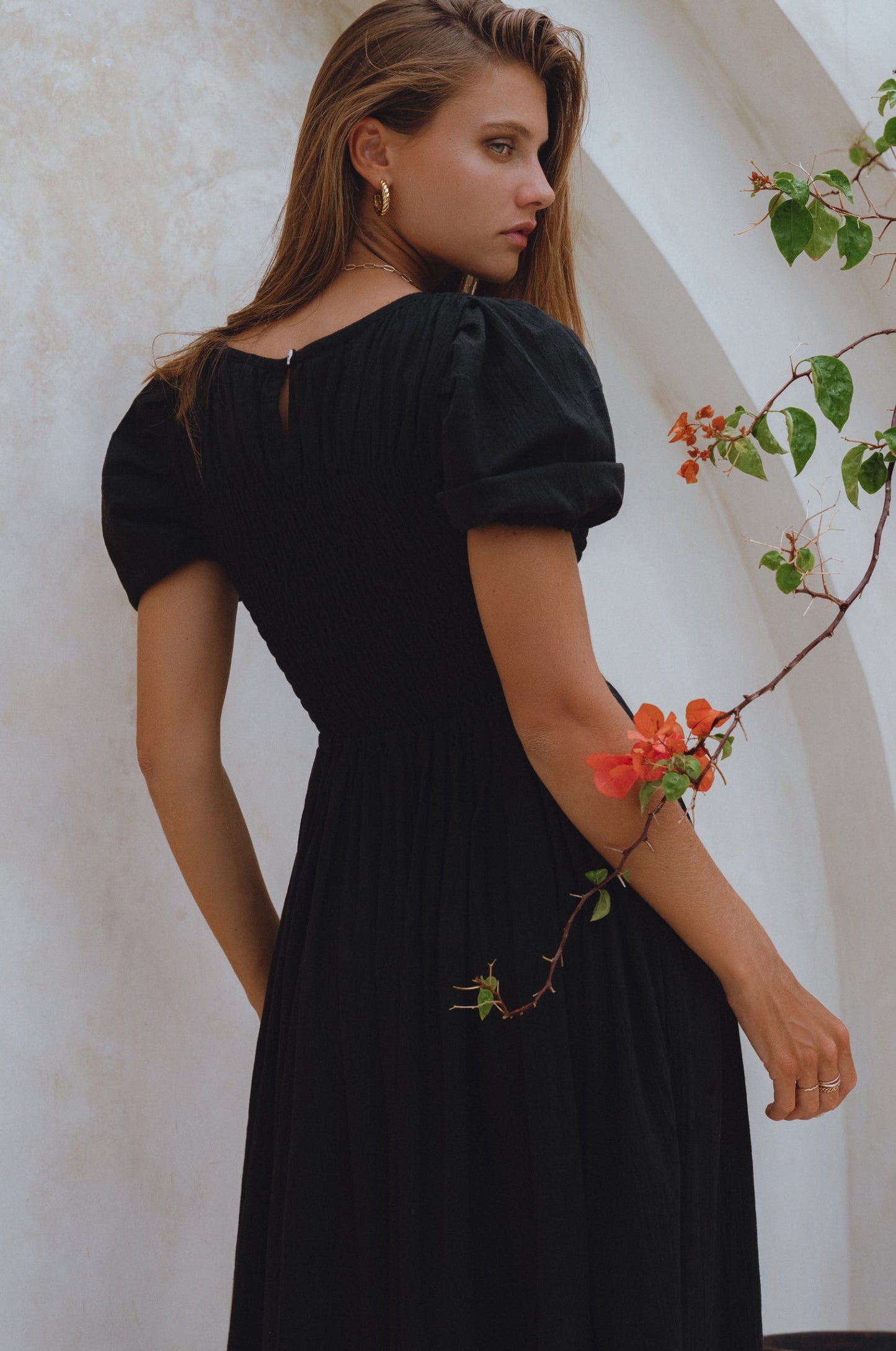 Sophie Smocked Linen Midi Dress-4