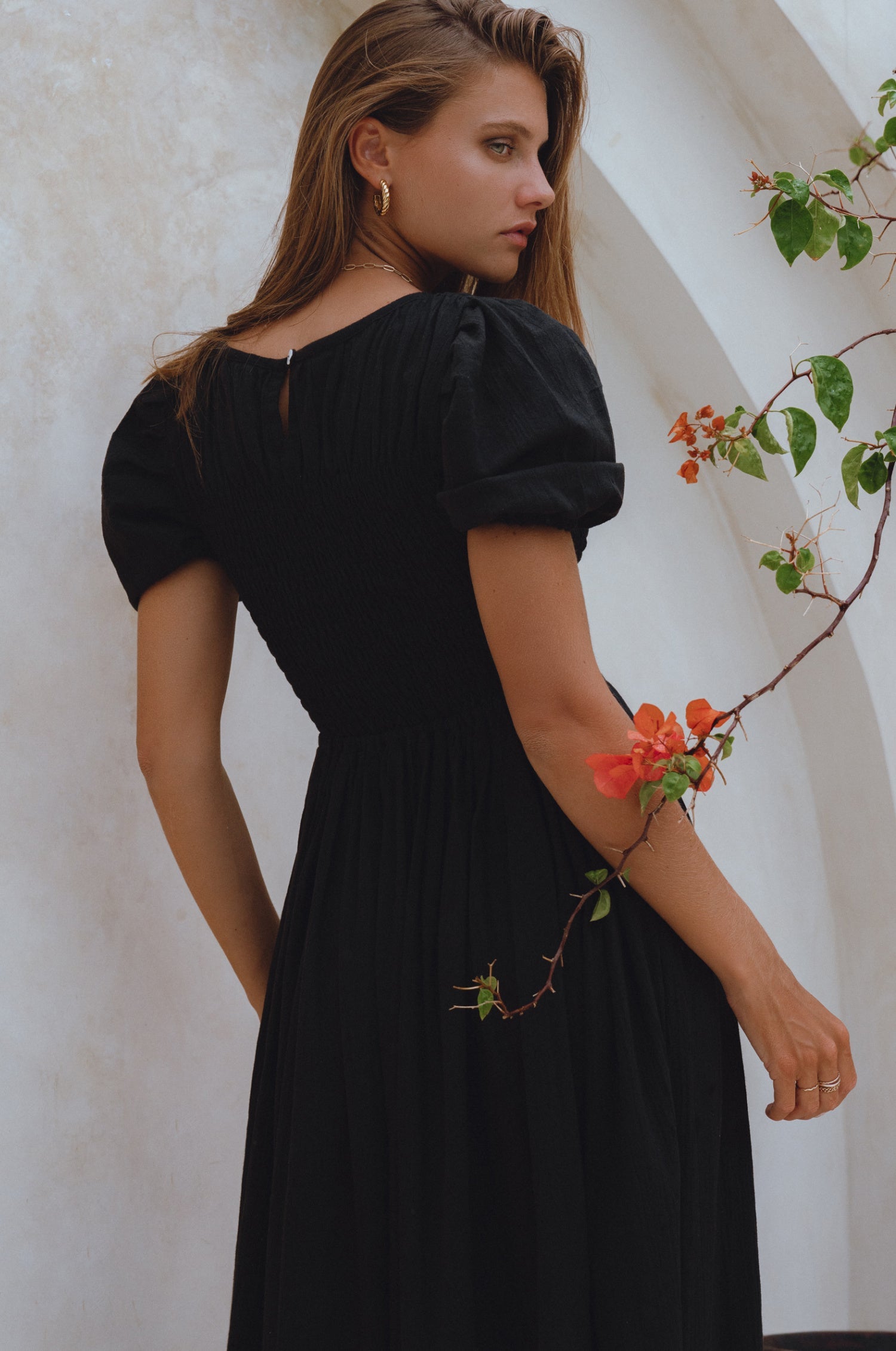 Sophie Smocked Linen Midi Dress-4
