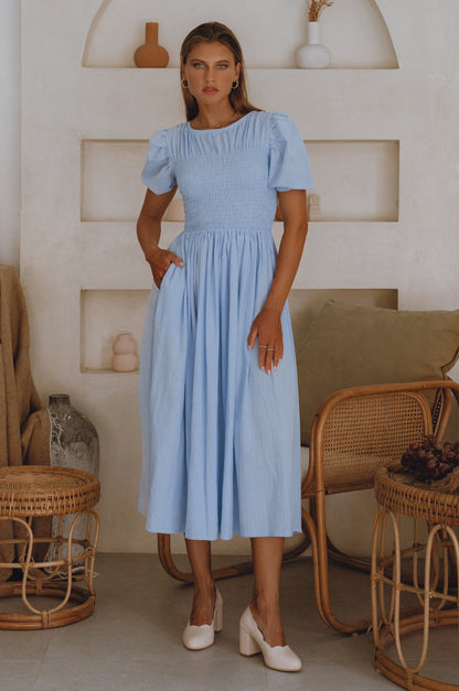 Sophie Smocked Linen Midi Dress-5