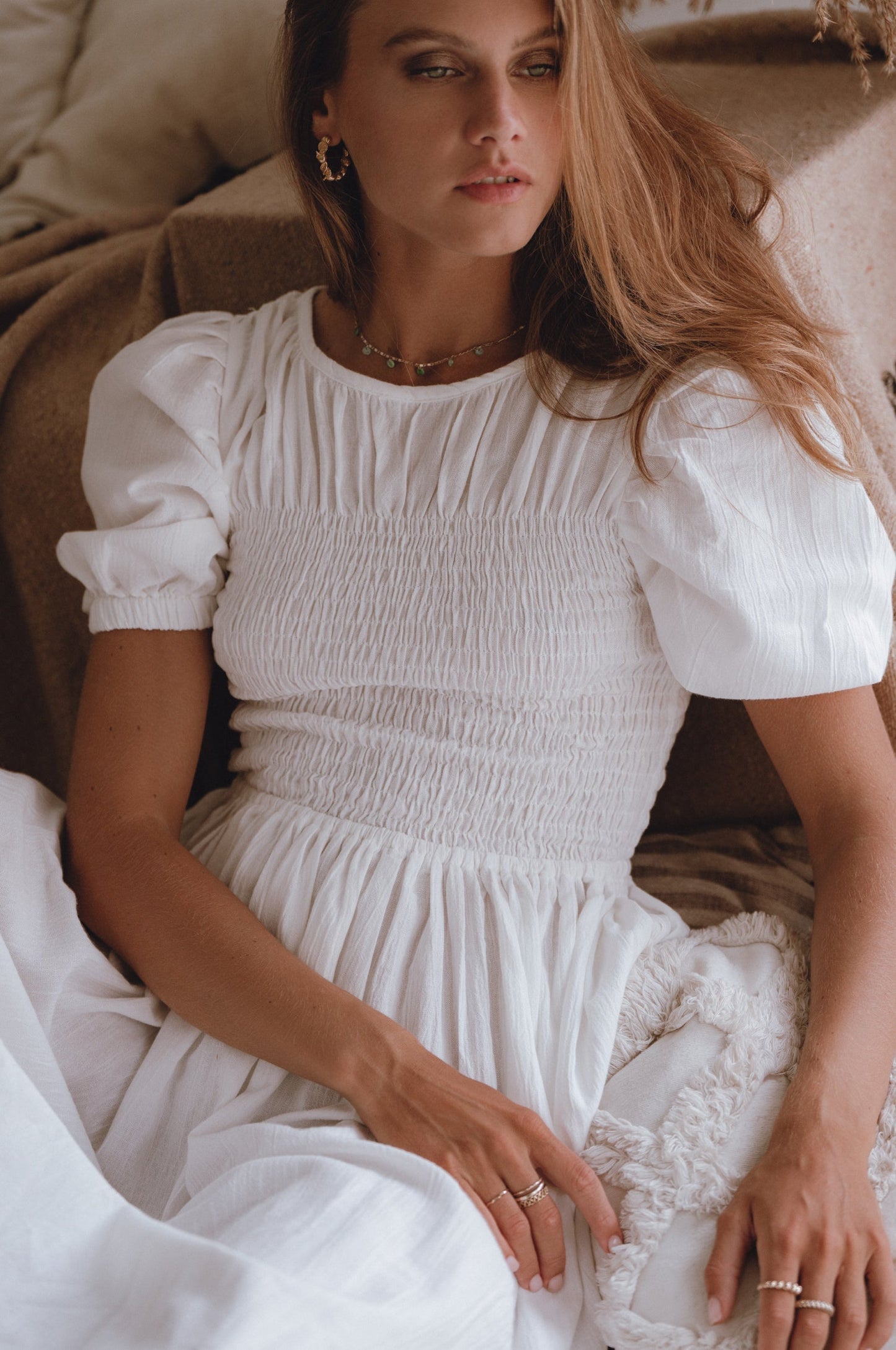 Sophie Smocked Linen Midi Dress-1
