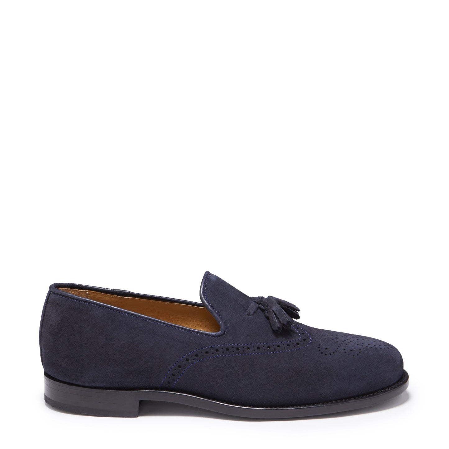 Navy Blue Suede Tasselled Brogues, Welted Leather Sole-0