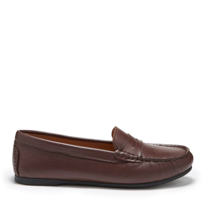 Women's Penny Driving Loafers Full Rubber Sole, brown leather-0