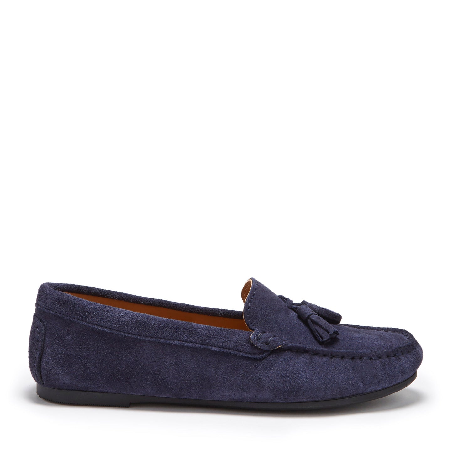 Women's Tasselled Driving Loafers Full Rubber Sole, navy blue suede-0
