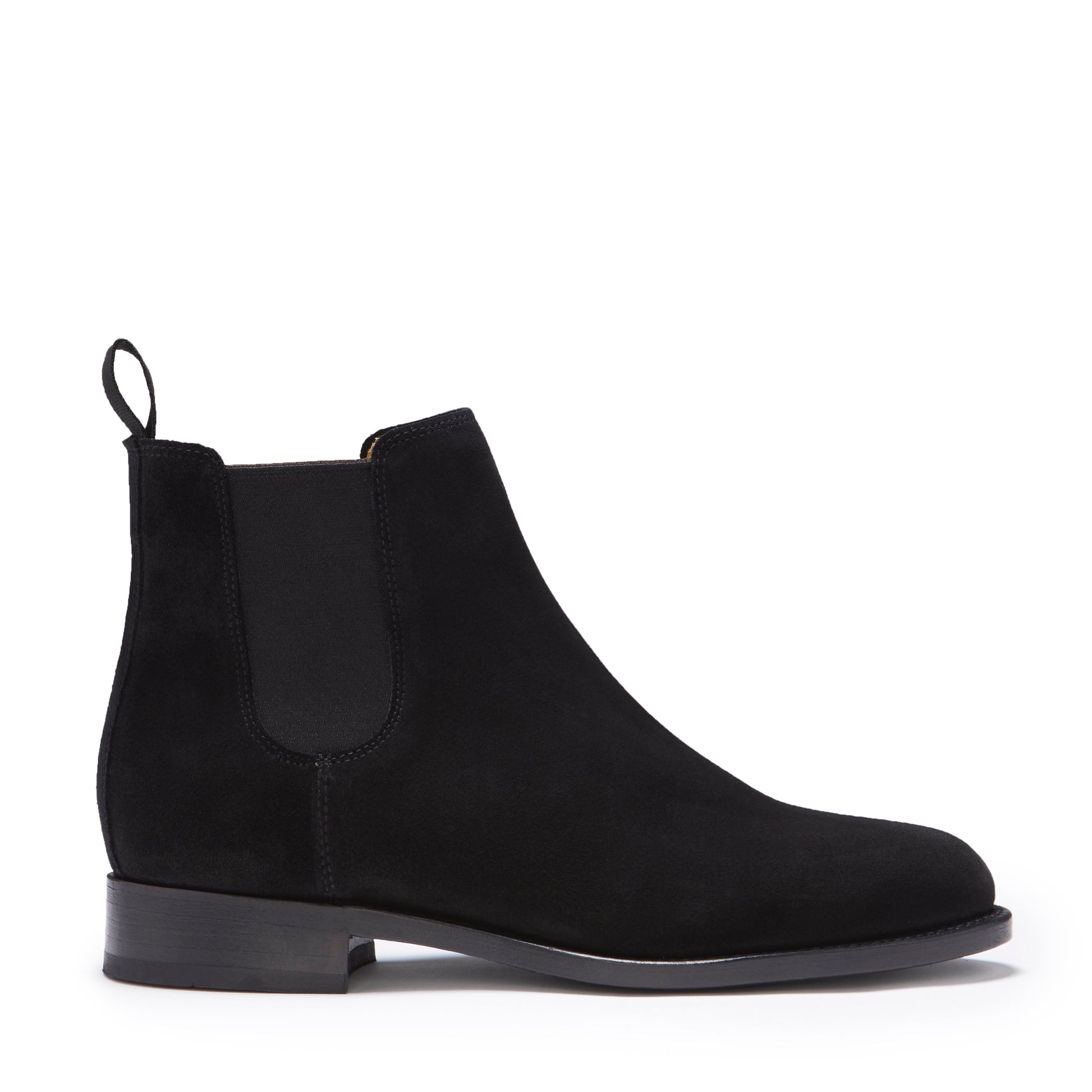 Women's Black Suede Chelsea Boots, Welted Leather Sole-0