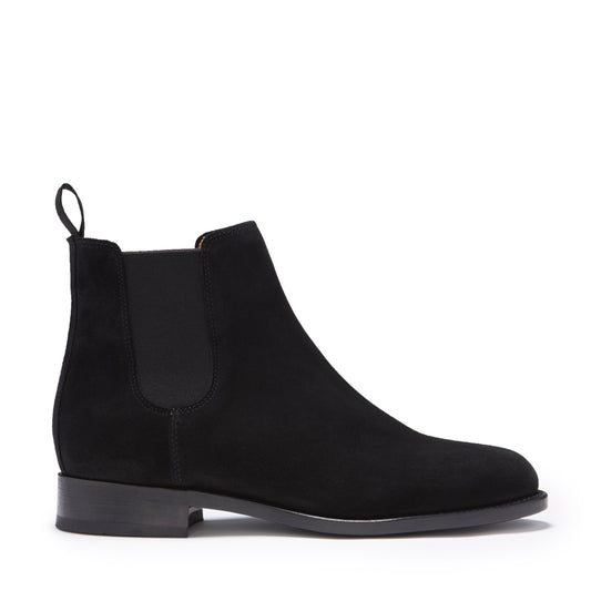 Women's Black Suede Chelsea Boots, Welted Leather Sole-0