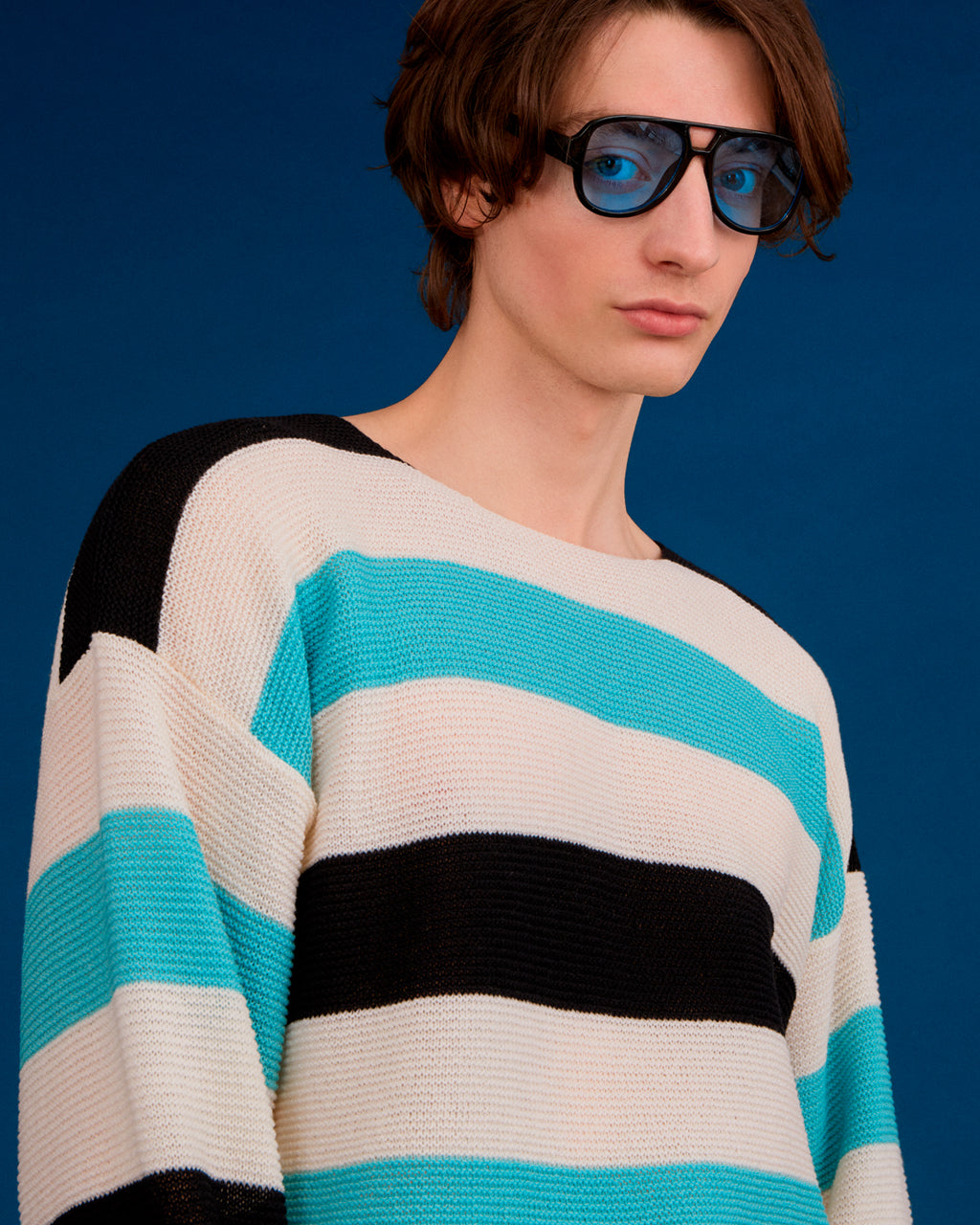 Striped Dropped Shoulder Top Blue & Black-2