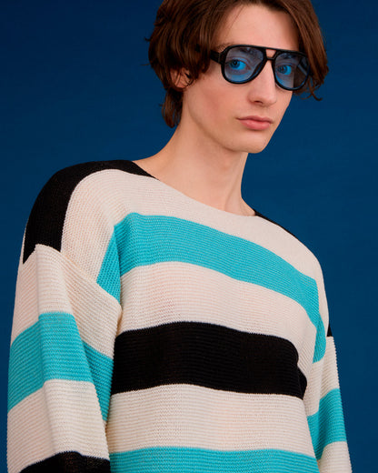 Striped Dropped Shoulder Top Blue & Black-2