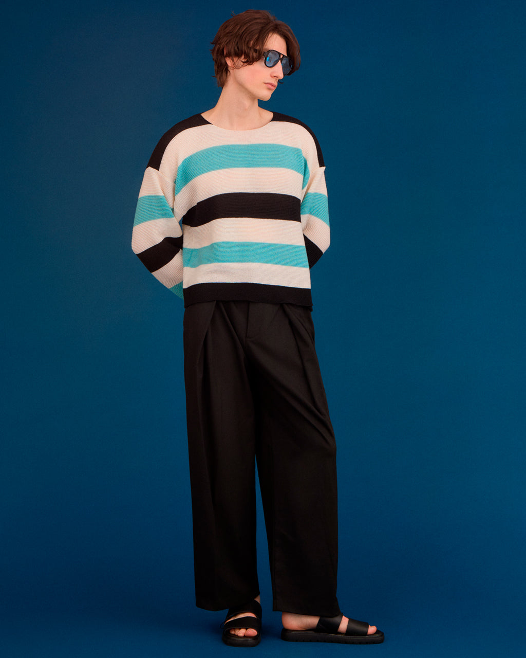 Striped Dropped Shoulder Top Blue & Black-1