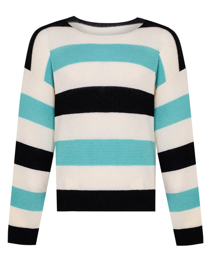 Striped Dropped Shoulder Top Blue & Black-0