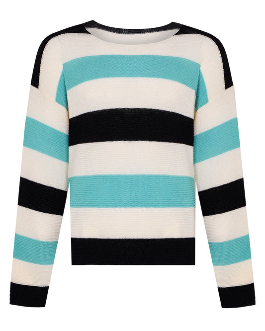 Striped Dropped Shoulder Top Blue & Black-0