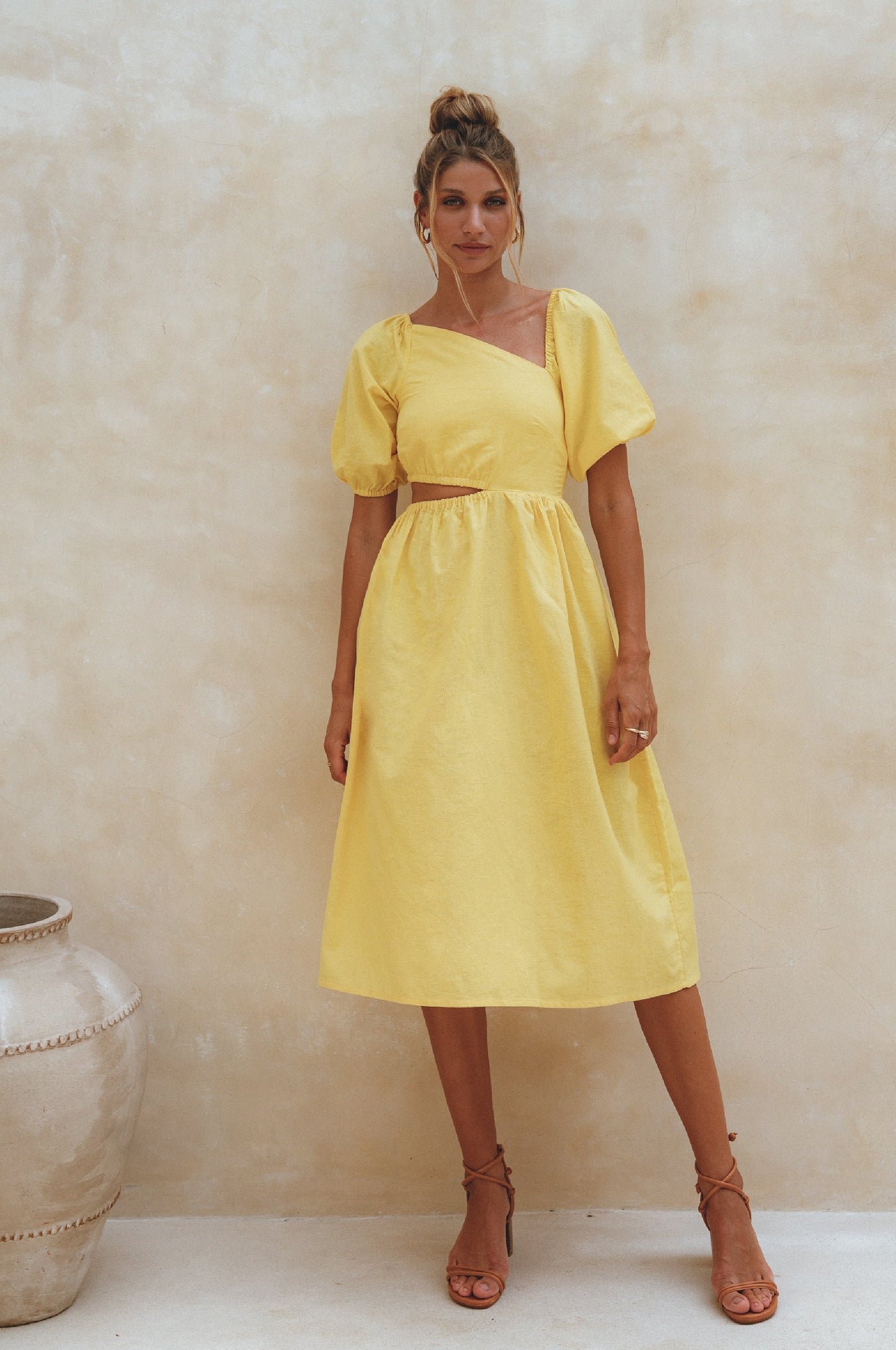 Sundaze Cutout Linen Midi Dress (Sale)-2