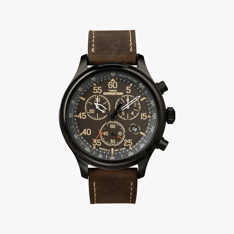 Timex Men's Brass Black Dial, Brown Leather Strap | T49905-0