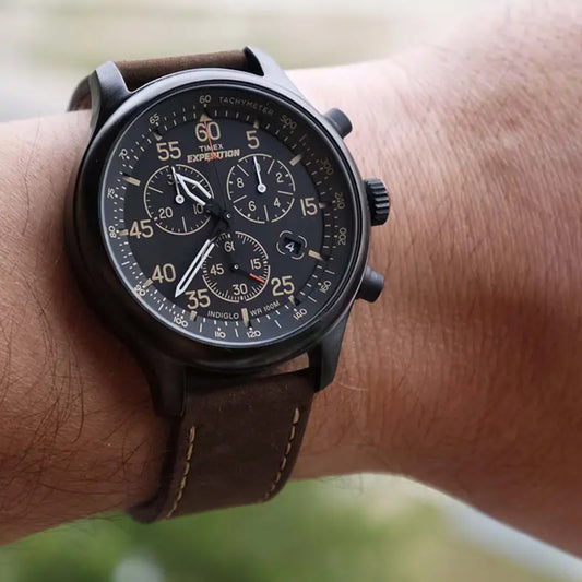Timex Men's Brass Black Dial, Brown Leather Strap | T49905-1