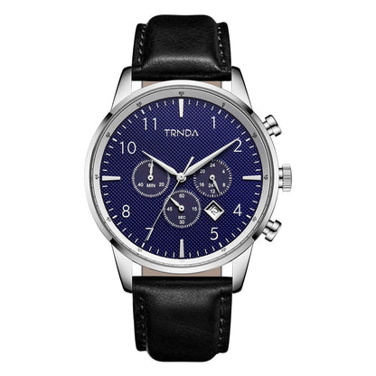 Trnda Men's Stainless Steel Watch, Black Leather Band | Trn-43db-0