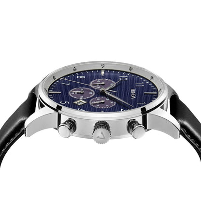 Trnda Men's Stainless Steel Watch, Black Leather Band | Trn-43db-2