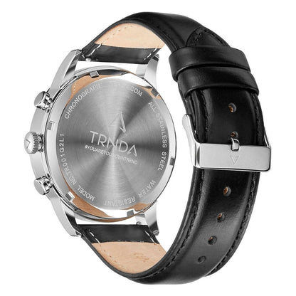 Trnda Men's Stainless Steel Watch, Black Leather Band | Trn-43db-3