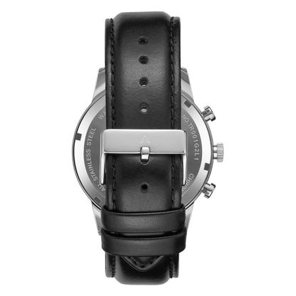 Trnda Men's Stainless Steel Watch, Black Leather Band | Trn-43db-4