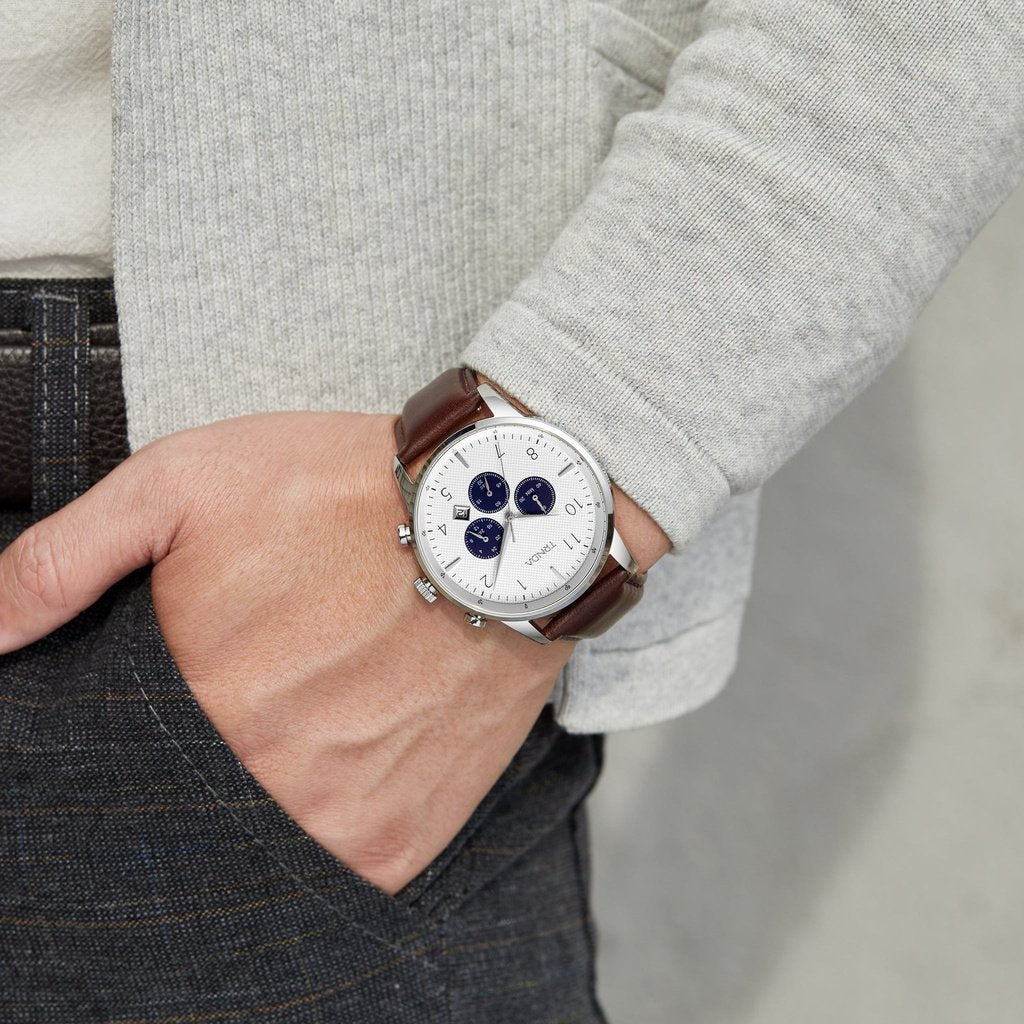 Trnda Men's Stainless Steel Watch, Brown Leather | Trn-W43sl-1