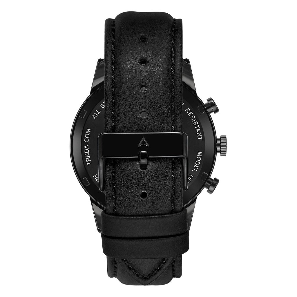 Trnda Men's Stainless Steel Watch, Black Leather Band | Trnda-43bl-4