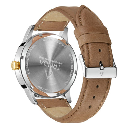 Trnda Men's Stainless Steel Watch, Tan Leather Band | Trn-Ss43-3