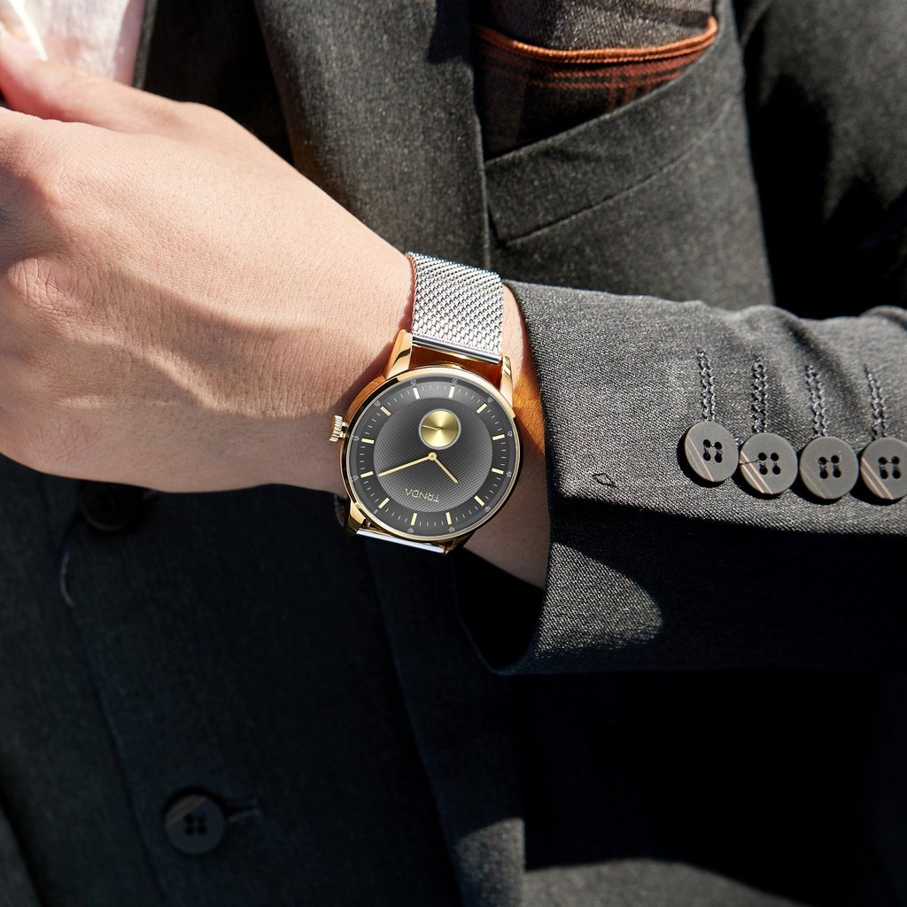 Trnda Men's Gold Stainless Steel Watch, Gray Dial | Trnda-43g-1