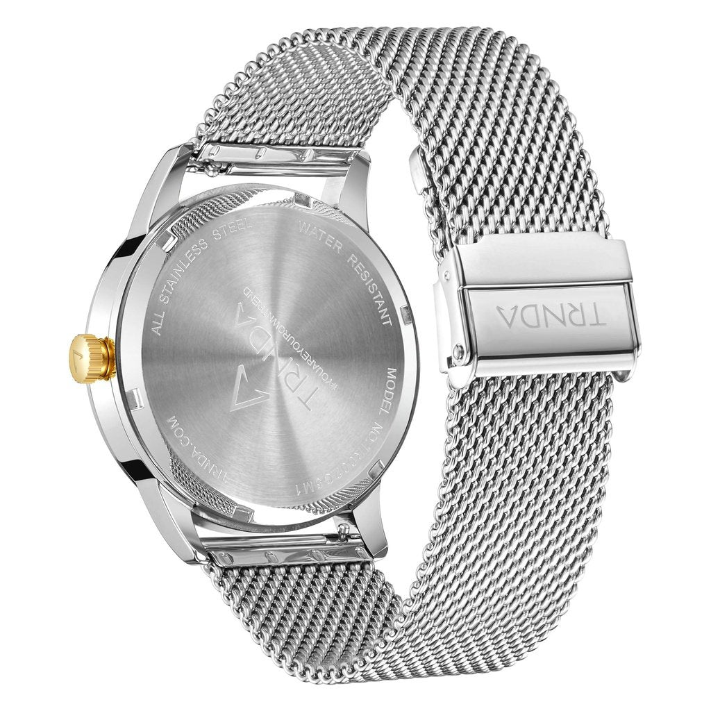 Trnda Men's Gold Stainless Steel Watch, Gray Dial | Trnda-43g-3