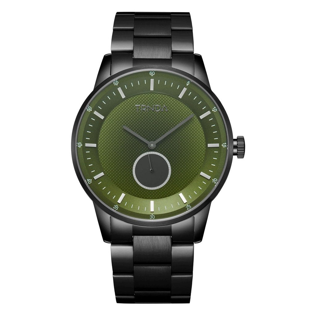 Trnda Men's Black Stainless Steel Watch, Seaweed Green Dial | Trn43b-0