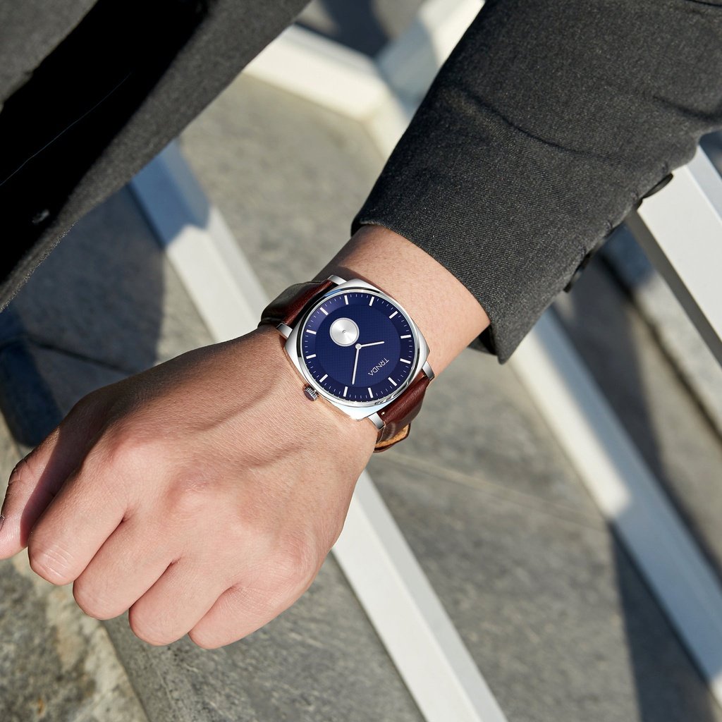 Trnda Men's Silver Stainless Steel Watch, Blue Dial | Trn45ss-1