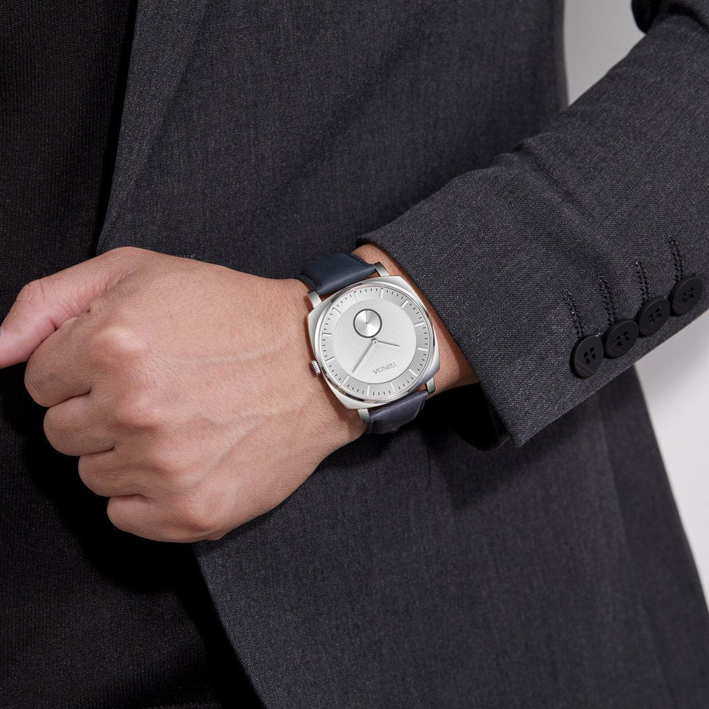 Trnda Men's Stainless Steel Square Watch, Blue Leather Band | Trd45mm-1