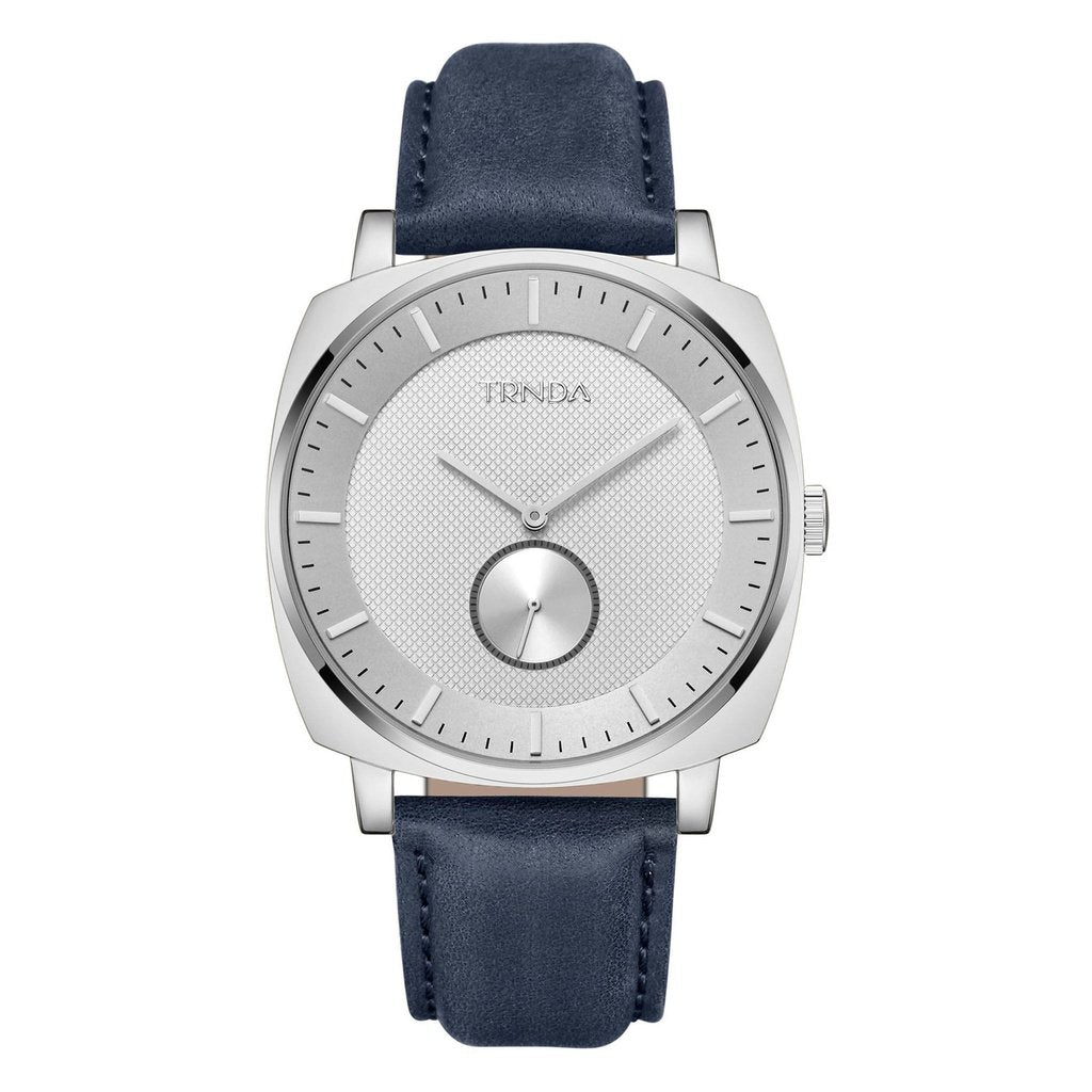 Trnda Men's Stainless Steel Square Watch, Blue Leather Band | Trd45mm-0