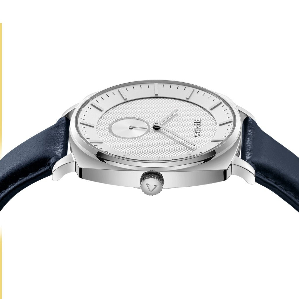 Trnda Men's Stainless Steel Square Watch, Blue Leather Band | Trd45mm-2