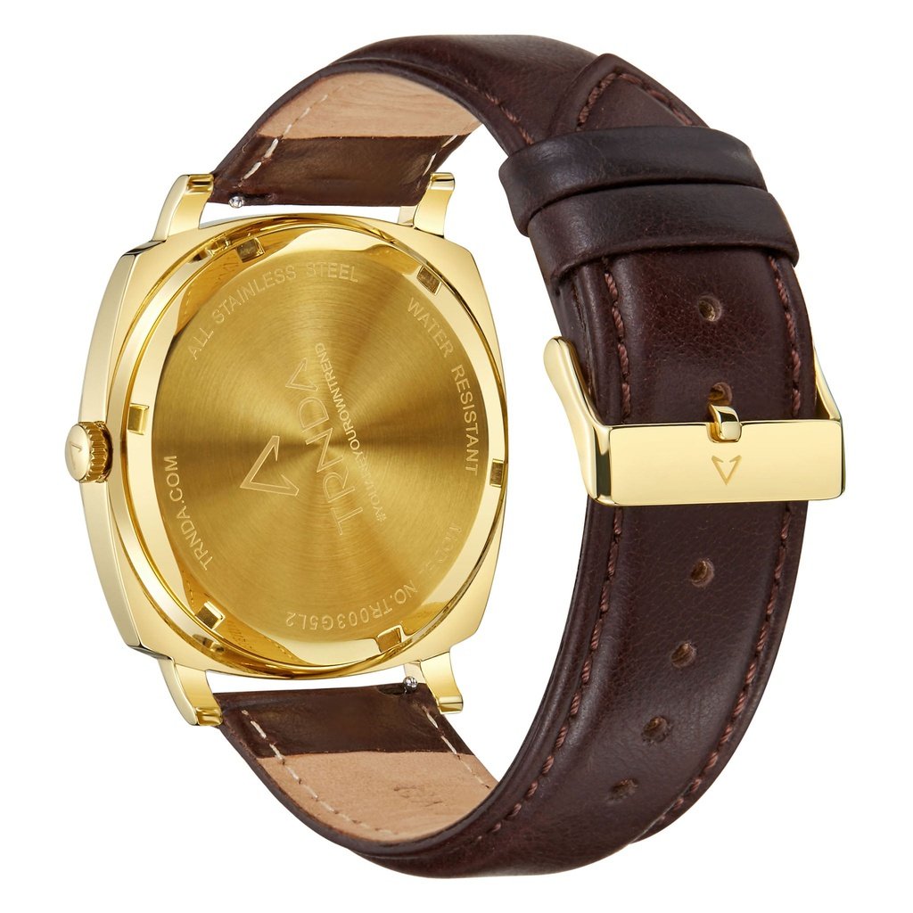 Trnda Men's Gold Stainless Steel Watch, Brown Leather | Trn-001-3