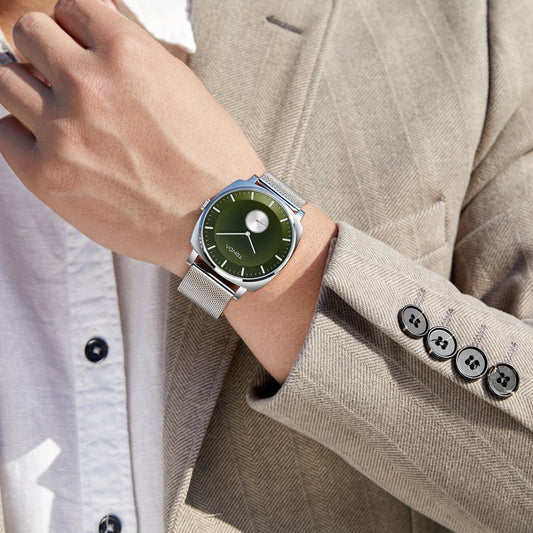 Trnda Men's Silver Stainless Steel Watch, Seaweed Green Dial | Trn45mm-1