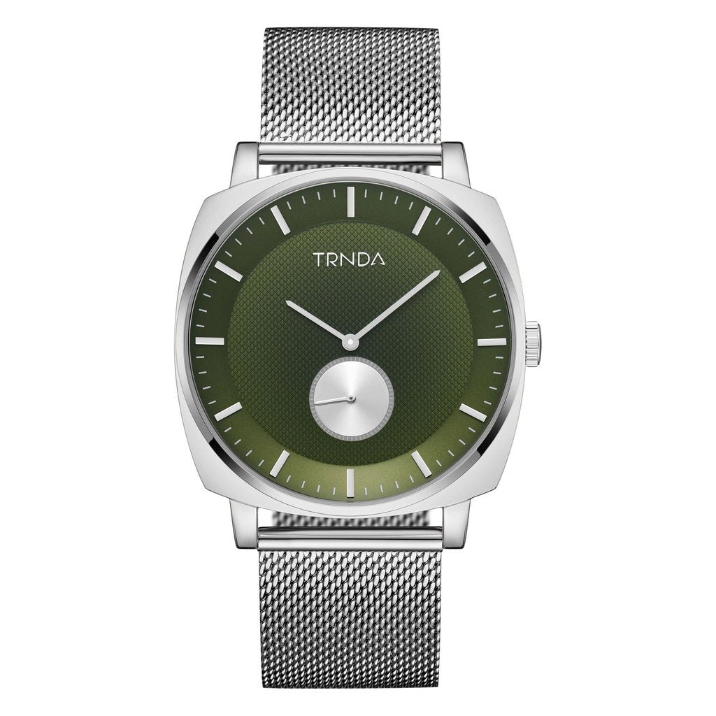 Trnda Men's Silver Stainless Steel Watch, Seaweed Green Dial | Trn45mm-0