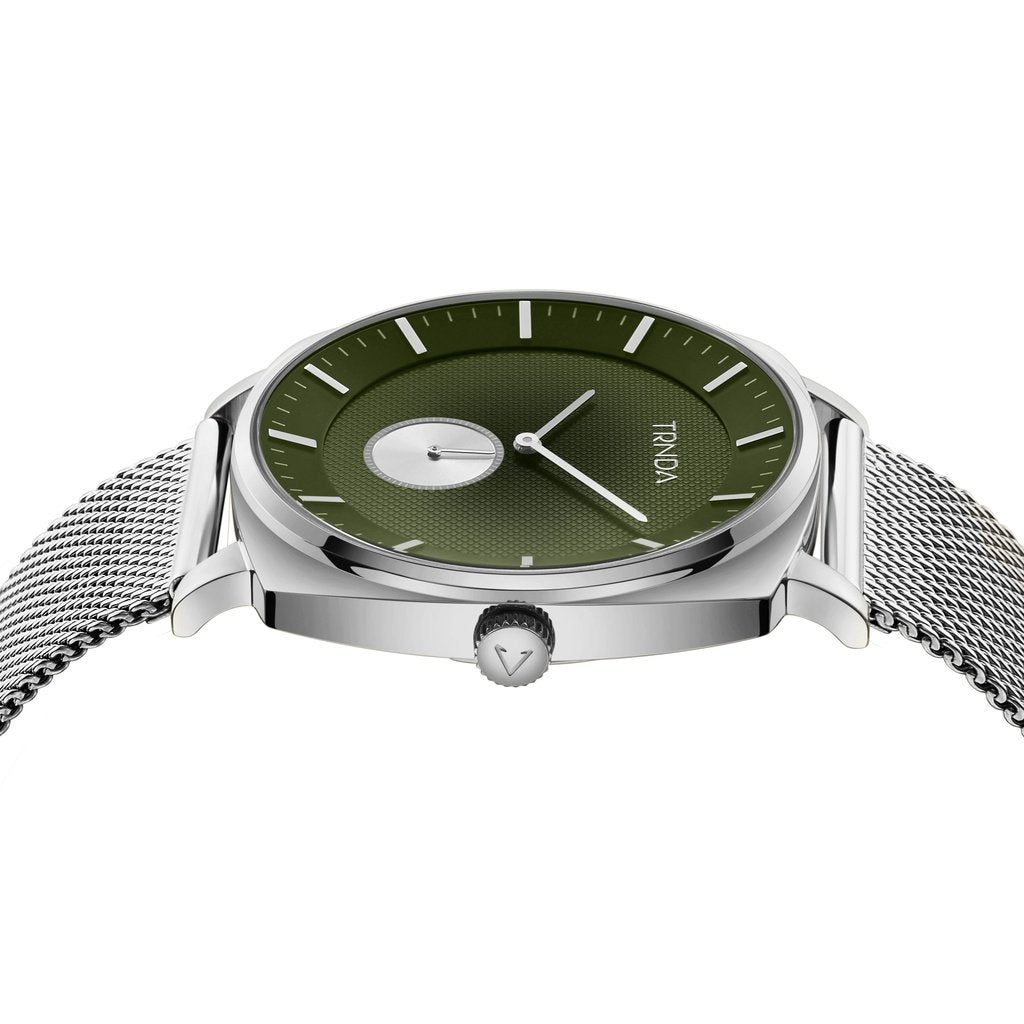 Trnda Men's Silver Stainless Steel Watch, Seaweed Green Dial | Trn45mm-2