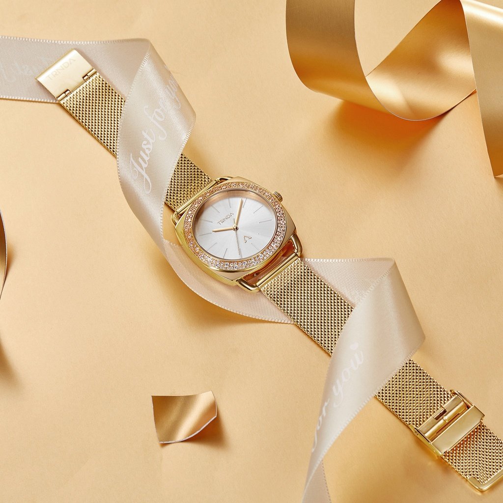 Trnda Women's Gold Stainless Steel Watch, Silver Dial | Trn-W35g-4