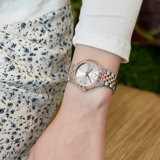 Trnda Women's Stainless Steel Watch, Silver & Rose Gold | Trnda32mm-1