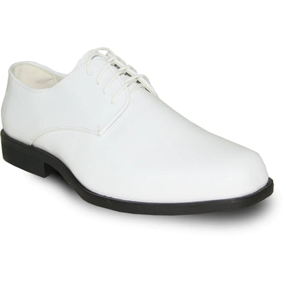 Men's patent leather Oxford dress shoes by Tux-USA, sleek white finish, classic style with laced design for formal occasions.