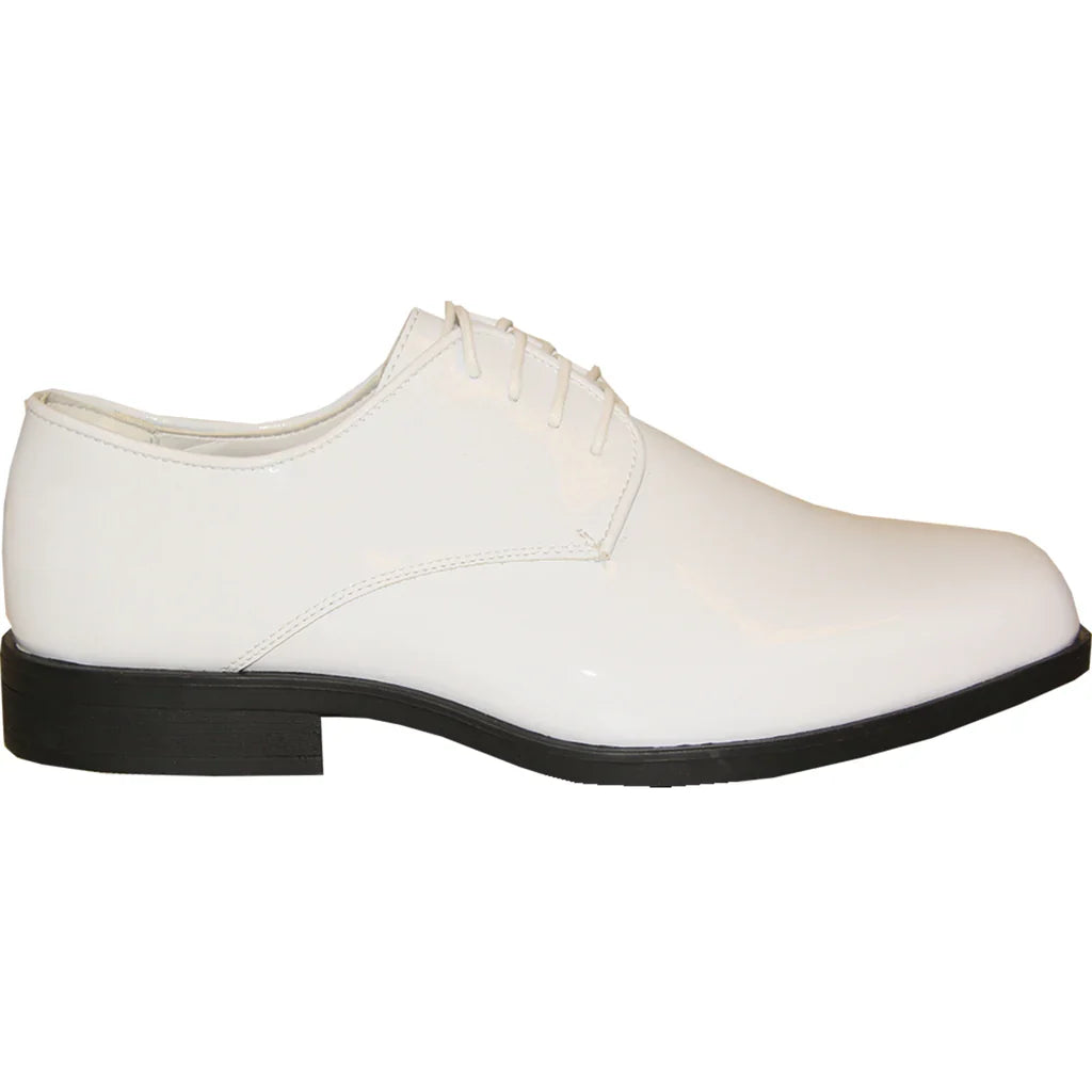 Men's patent leather Oxford dress shoes by Tux-USA, featuring sleek black polished finish and classic lace-up design.