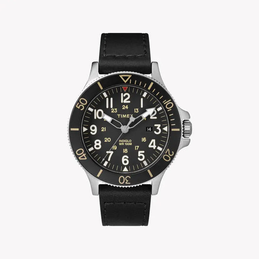 Timex Men's Black Leather Watch, Brass Case | Tw2r45800-0