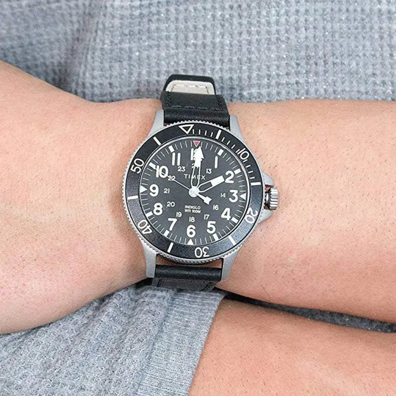 Timex Men's Black Leather Watch, Brass Case | Tw2r45800-3