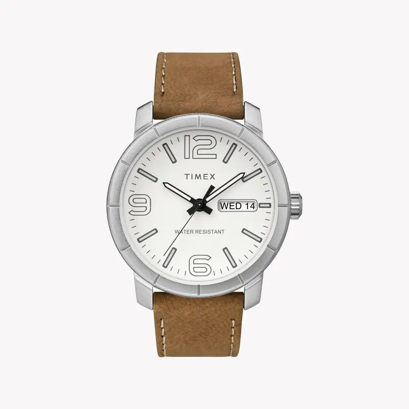 Timex Men's Tan Leather Watch, White Dial | Tw2r64100-0