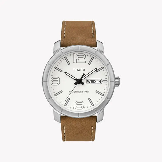 Timex Men's Tan Leather Watch, White Dial | Tw2r64100-0
