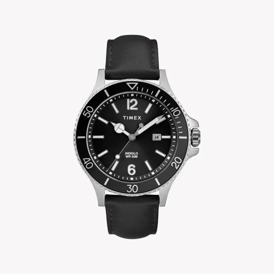 Timex Men's Brass Black Leather Watch, Black Dial | Tw2r64400-0
