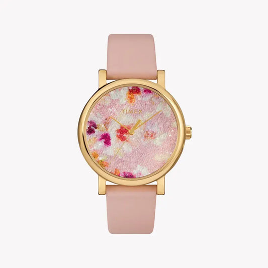 Timex Women's Pink Leather Watch, Brass Case | Tw2r66300-0