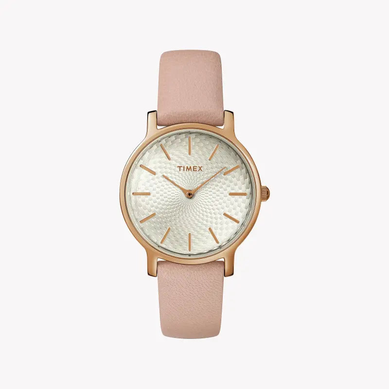 Timex Women's Pink Leather Watch, Silver Dial | Tw2r85200-0