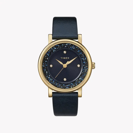 Timex Women's Blue Leather Watch, Crystal Details | Tw2r93100-0