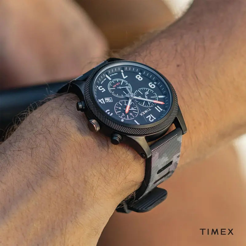 Timex Men's Black Silicone Watch, Brass Case | Tw2t33100-3