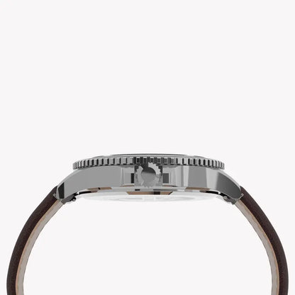 Timex Men's Brown Leather Watch, Blue Dial | Tw2u13000-1